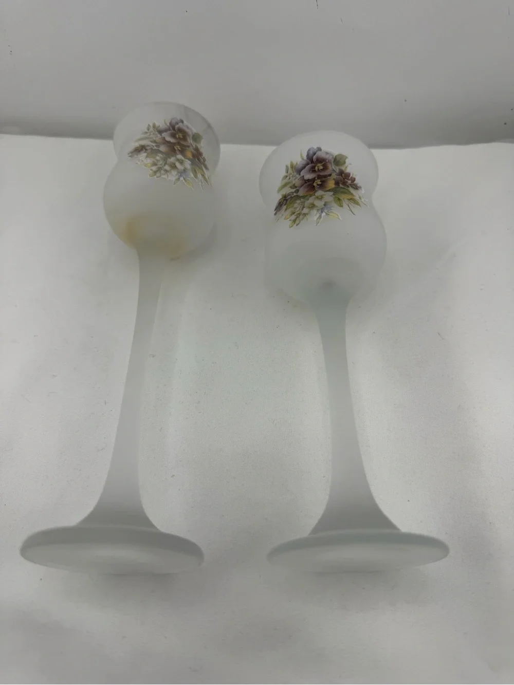 Vintage L.E. Smith frosted glass stemmed votive candle holders